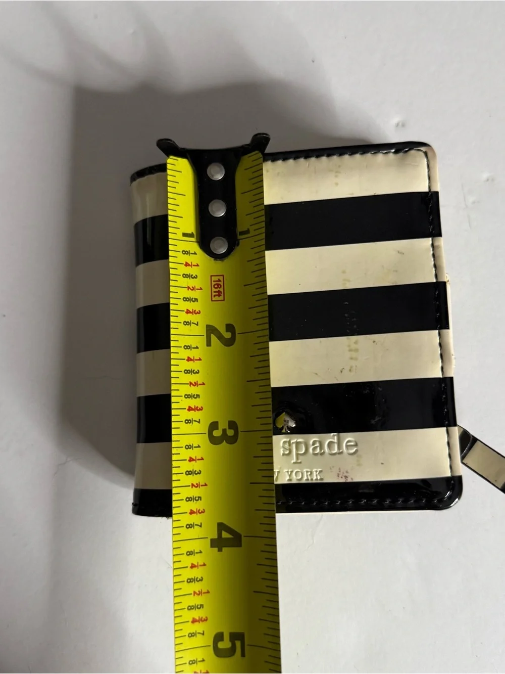 kate spade Black and Cream Striped Patent Leather Wallet